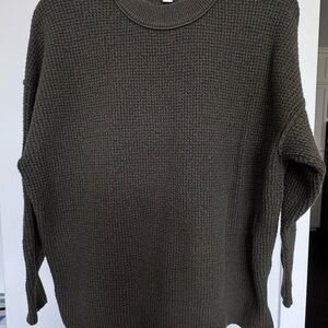 aerie Olive Green Waffle Crewneck Sweater